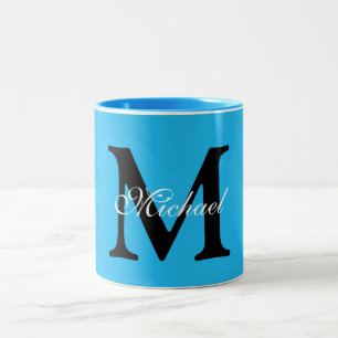 Blått bakgrund i Personlig Monogram Två-Tonad Mugg