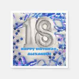 Blått band och stjärnor, konfetti 18:e Födelsedags Pappersservett