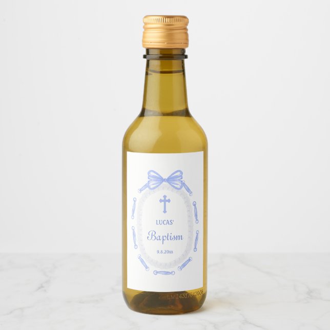 Blått band ribbon ram dop vins etikett (Framsida)