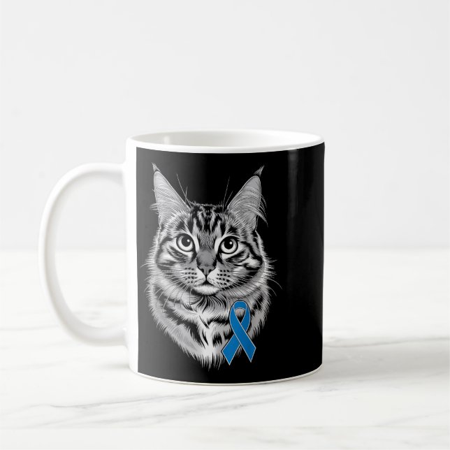 Blått band stöd diabetes medvetenhet katt kaffemugg (Vänster)