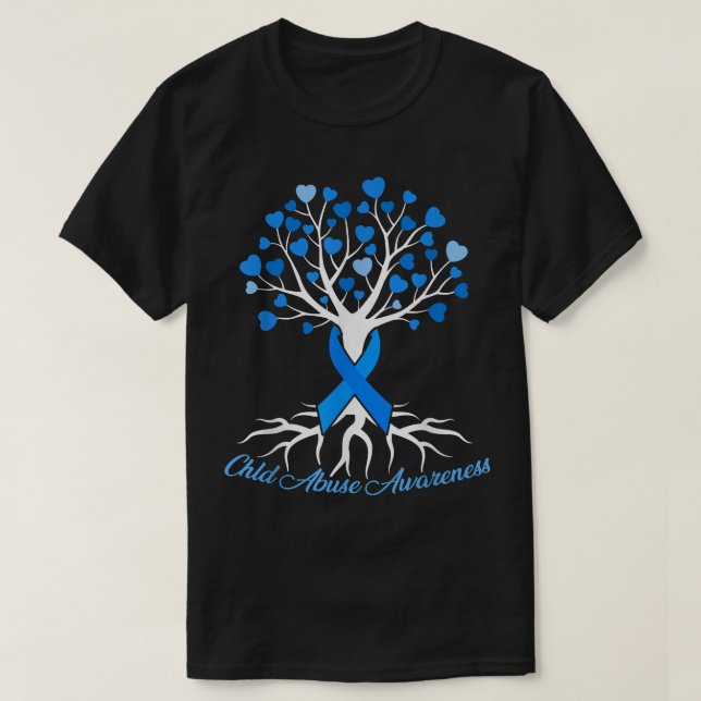 Blått band Träd Hjälte Barnmisshandel Förebyggande T Shirt (Design framsida)