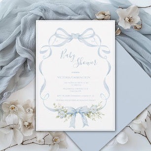 Blått banderoll ram elegant slinga baby shower inbjudningar