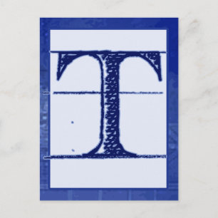 Blått Banderollkort för Brev "T"-typografi Vykort