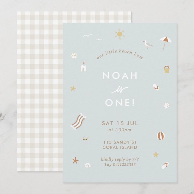 Blått barn Beach Bassäng Party Theme Birthday Inbjudningar (Fram/baksida)