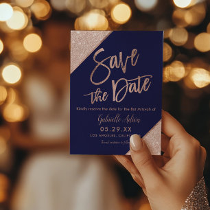Blått Bat mitzvah för elegant Guld-flottan i Glitt Meddelande Vykort