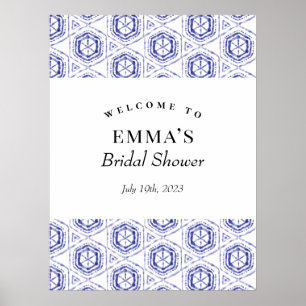 Blått Batik Vattenfärg Välkomstskylt Poster
