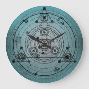 Blått bedrövad design med sakralt geometrisymbol stor klocka