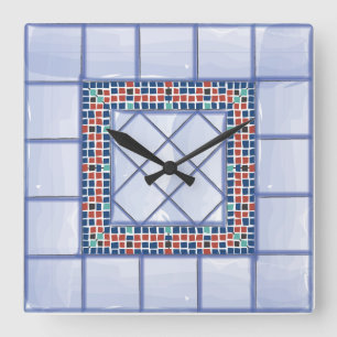 Blått belägger med tegel, och mosaiken tar tid p fyrkantig klocka