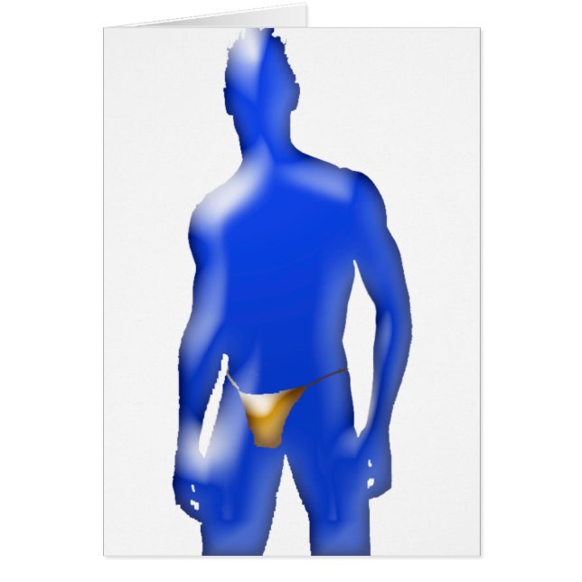 Blått bemannar i orange underkläder hälsningskort (Framsidan)