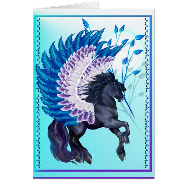 Blått bevingada Pegasus Hälsningskort (Framsidan)