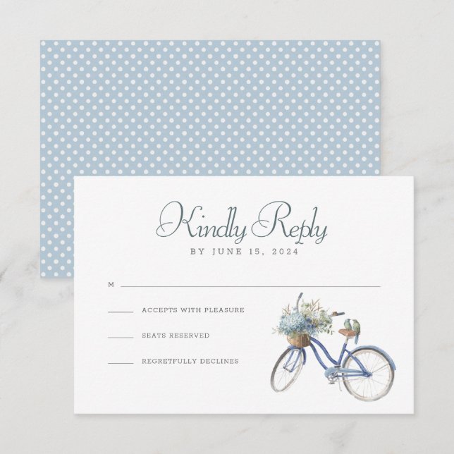 Blått Bicycle Bohemian Watercolor Bröllop OSA Card (Fram/baksida)