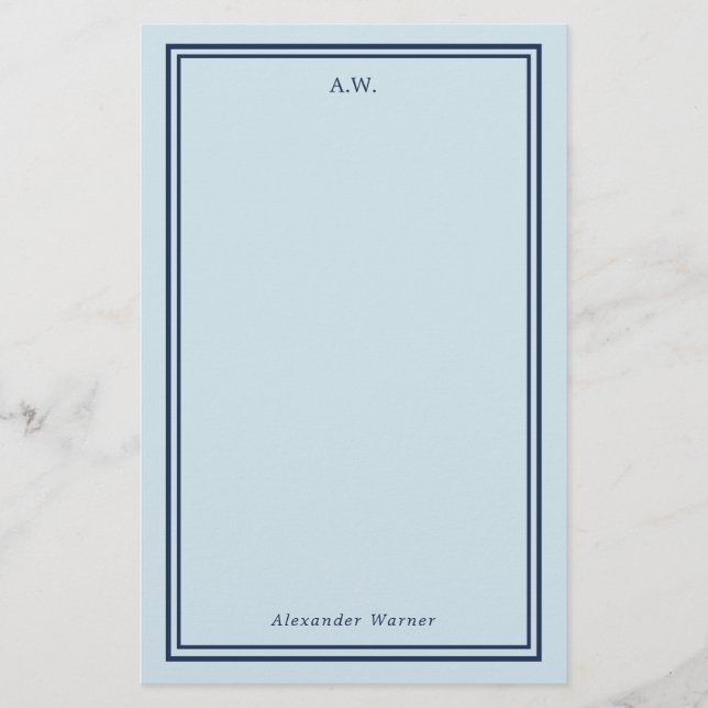 Blått, blå monogrammat papper i marinblå färg (Framsida)