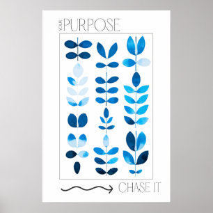 Blått blad botaniskt konsttryck minimalistiskt poster