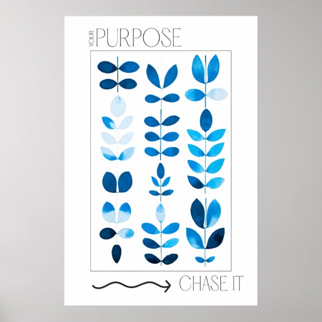 Blått blad botaniskt konsttryck minimalistiskt poster (Framsidan)