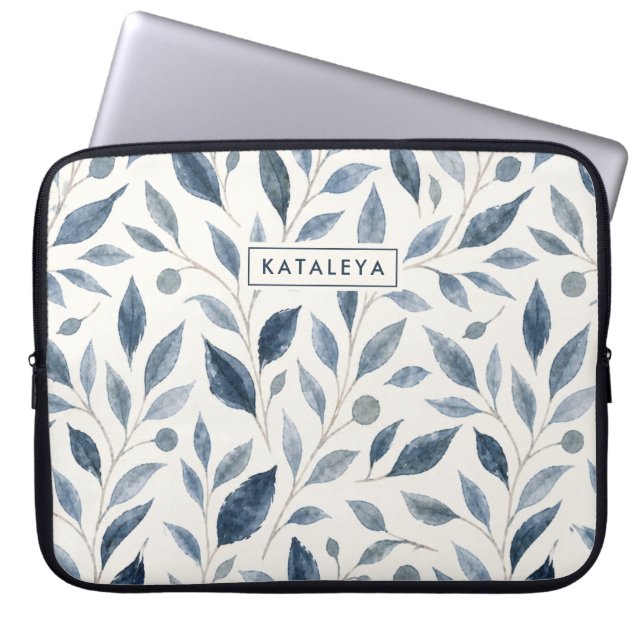 Blått blad Personligt Elegant Anpassat Laptop Fodral (Framsidan)