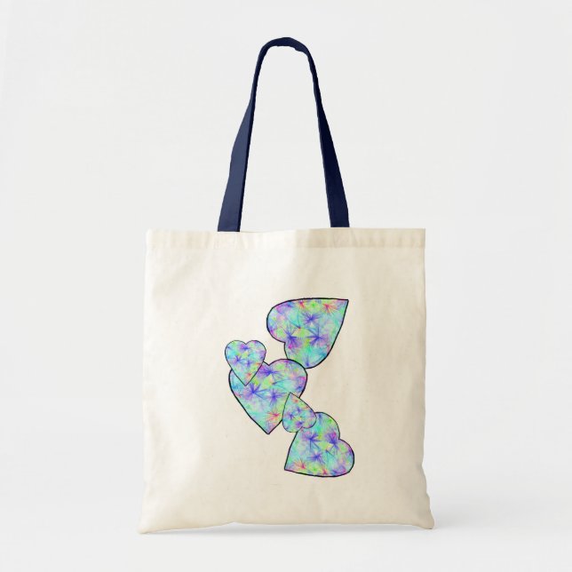 Blått blåtthjärtor hänger lös tygkasse (Framsidan)