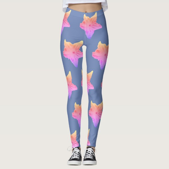 Blått bleknar gurkablommadamasker leggings (Framsida)