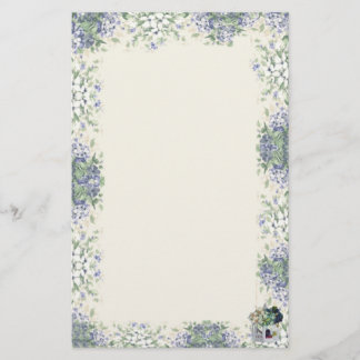 Blått blommar Birdhouse-Stationärt Brevpapper