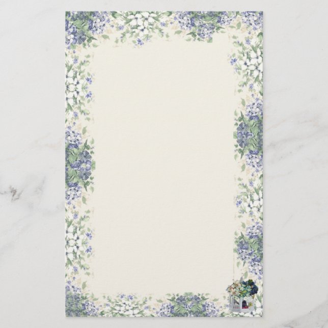 Blått blommar Birdhouse-Stationärt Brevpapper (Framsida)
