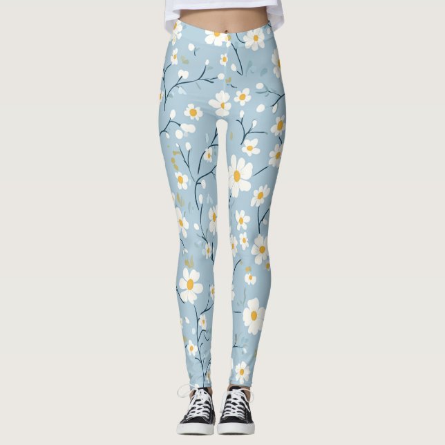 Blått Blommar - Daisy Leggings (Framsida)