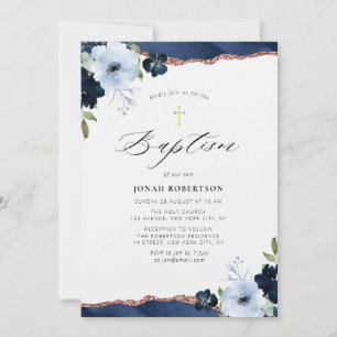 blått blommigt - agate baptism-inbjudan inbjudningar
