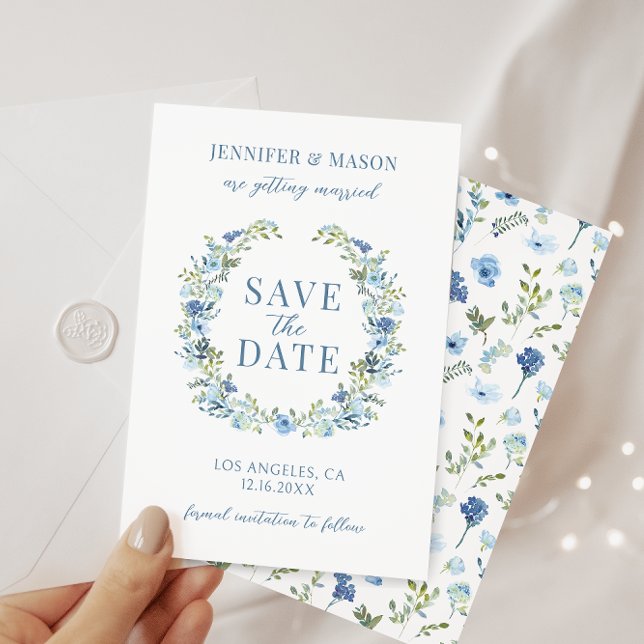 Blått blommigt andebohemi Spara datum Inbjudningar (Skapare uppladdad)