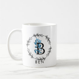 Blått Blommigt Anpassningsbar Monogram - Brev B Kaffemugg