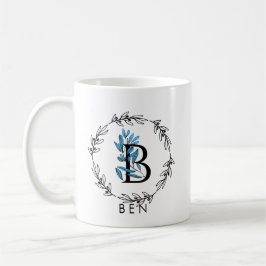 Blått Blommigt Anpassningsbar Monogram - Brev B Kaffemugg