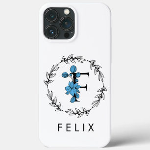 Blått Blommigt Anpassningsbar Monogram - Brev F