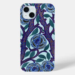 Blått Blommigt Art Deco-återgivning av utskrift fr