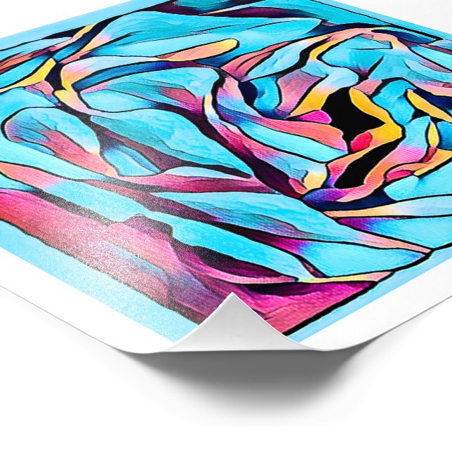 Blått Blommigt Art Skriv ut Fototryck (Hörn)