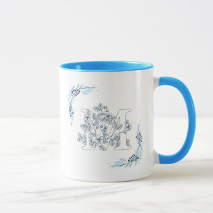 Blått Blommigt av monogram Lugn, inledningsvis, ka Mugg