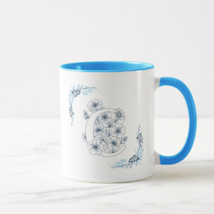 Blått Blommigt av Monogram-Lugn, ursprungligt "C"- Mugg
