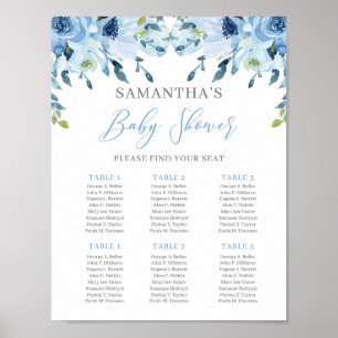 Blått Blommigt - babyskylt för babyskor Poster