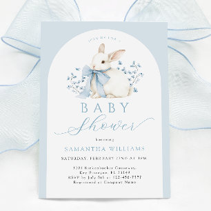 Blått Blommigt, babyvisning för Arch Bunny Inbjudningar