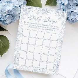 Blått Blommigt - babyvykort - Bingo-spelkort Inbjudningar