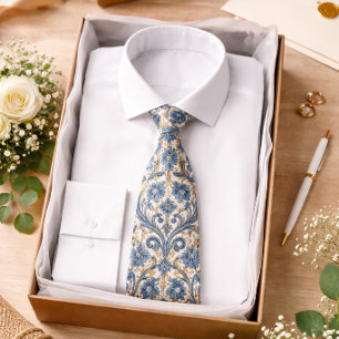 Blått Blommigt Barockmönster Elegant Klassisk Slips