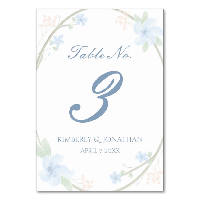 Blått Blommigt Bordsnummer för andning (Framsidan)