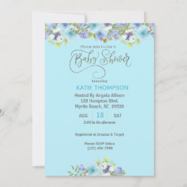Blått Blommigt Boys Baby Shower-inbjudan Inbjudningar