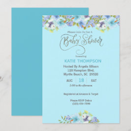Blått Blommigt Boys Baby Shower-inbjudan Inbjudningar