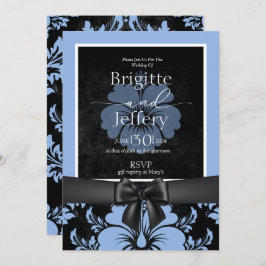 Blått blommigt bröllop-kalligrafi tryckt inbjudningar