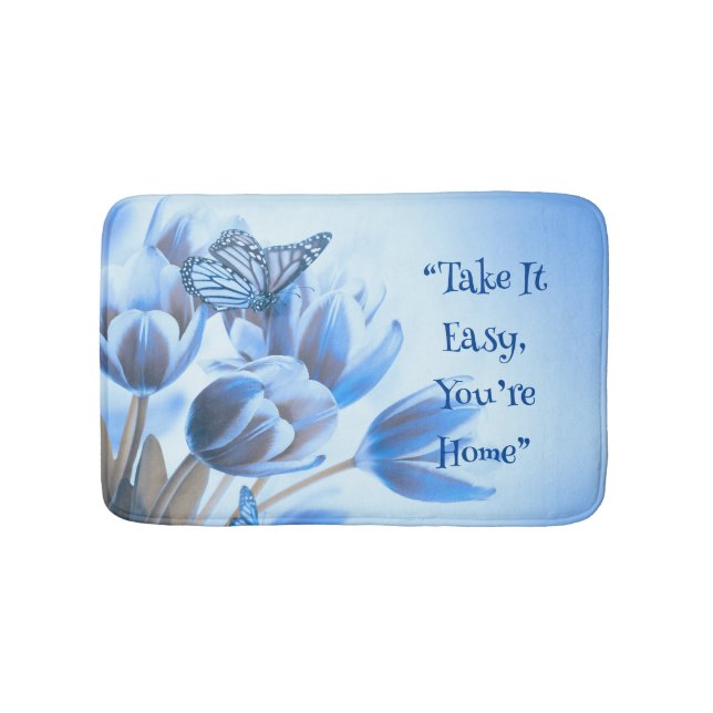 Blått Blommigt Butterfly Delight Memory Foam Bath  Badrumsmatta (Framsidan)
