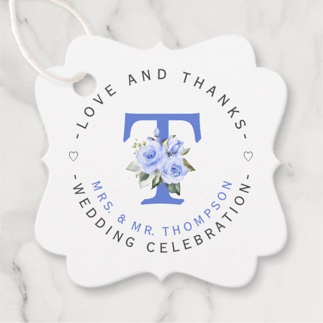 Blått Blommigt, cirkulär Bröllop Gåvor Etiketter (Framsida)