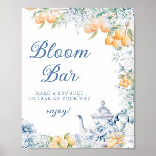 Blått Blommigt Citrus Theme Bloom Pub Poster