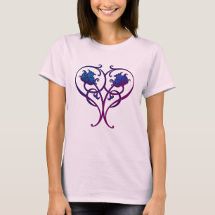 Blått Blommigt-design T Shirt