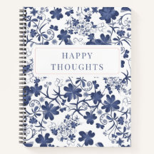 Blått Blommigt Dubbla Sida Thoughts Journal bärbar