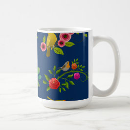Blått Blommigt, fågelutskrift Kaffemugg