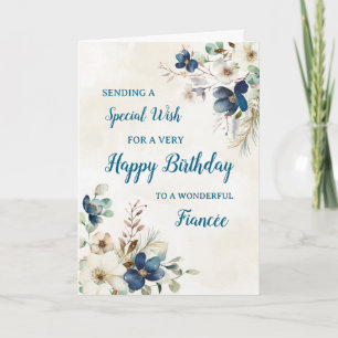 Blått Blommigt Fiancée Birthday Card Kort