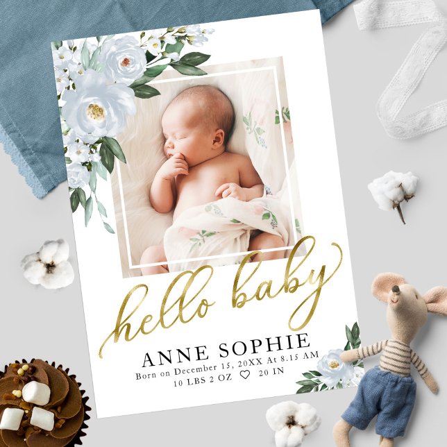 Blått Blommigt - födelsemeddelande och tackkort Inbjudningar (Skapare uppladdad)