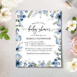 Blått Blommigt för Blått Elegant - babyvy - inbjud